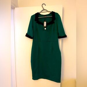 1950 dress to the knee green and black color